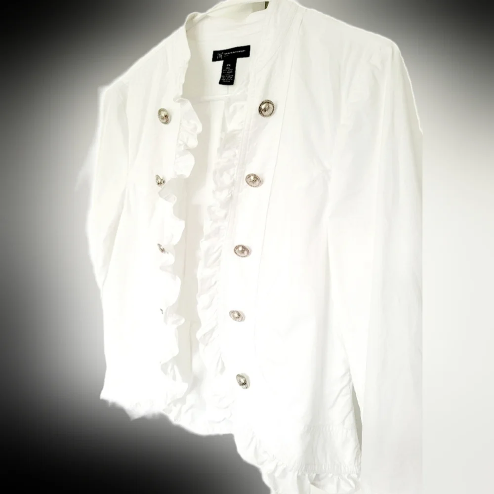 INC International Concepts Women Jacket Open Front Stretch Cotton White Medium P - Picture 8 of 16